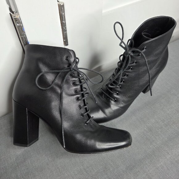 Saint Laurent Loulou Black Leather Lace-Up Ankle Boots EU 37 - YSL - with COA - Picture 4 of 13
